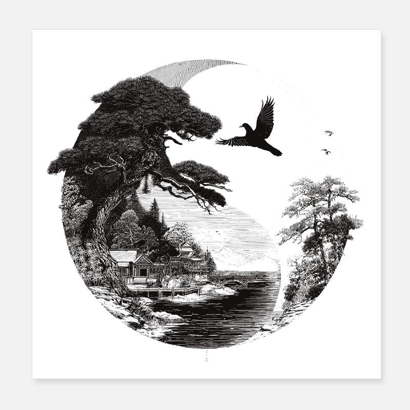 Waldsilhouette um die Erde Poster 20x20 cm