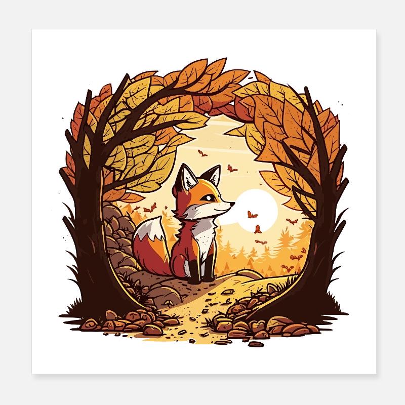 Renard d’automne dans l’arche forestière Poster 20 x 20 cm