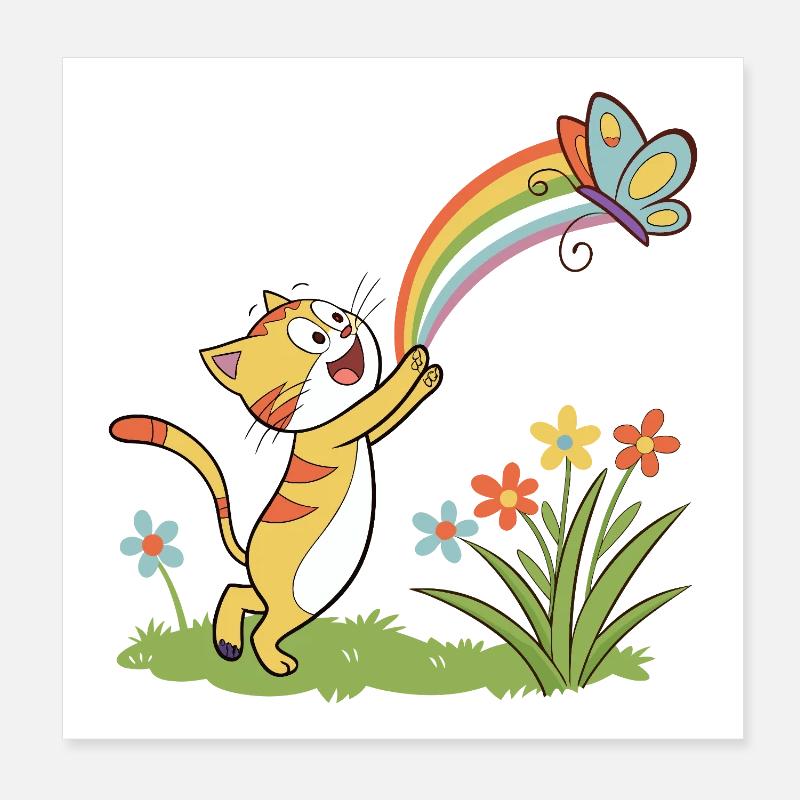 Rainbow Chase Kitten Poster 8" x 8" (20x20 cm)