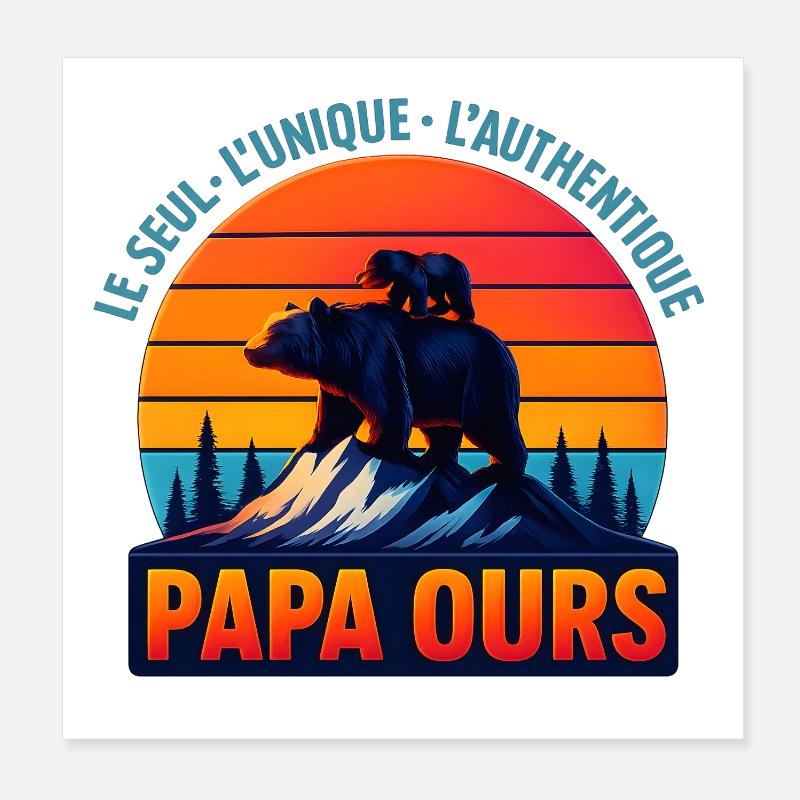 Papa Ours au Soleil Orange Poster 20 x 20 cm
