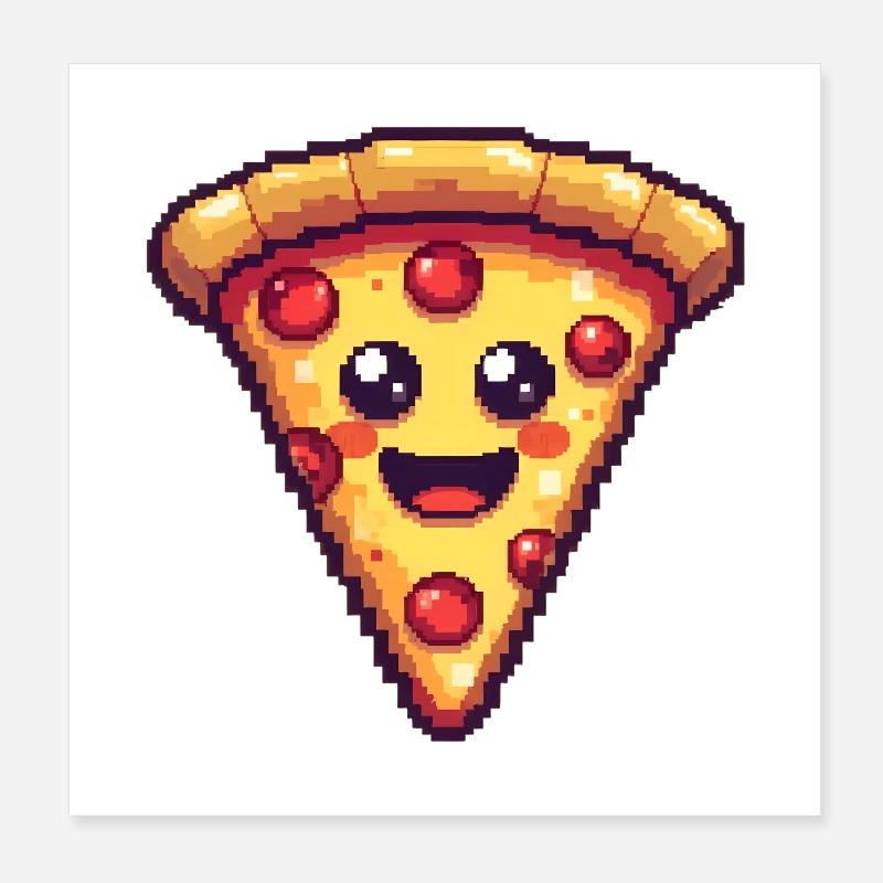 Pixel Pizza Smiling Slice - Poster 8" x 8" (20x20 cm) - white