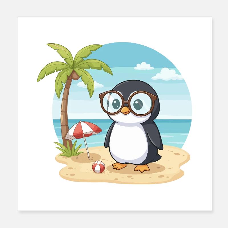 Vacances d’été de Plage du Pingouin Mignon aux Lunettes Poster 20 x 20 cm