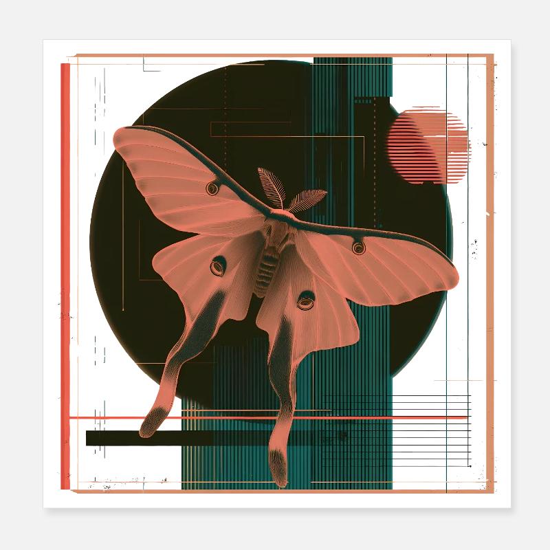 Luna Moth – Geometric Retro Moth Design Poster 8" x 8" (20x20 cm)