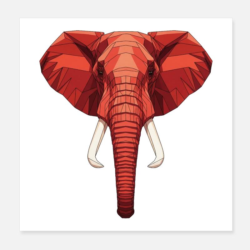 Red Geometric Elephant Head Poster 8" x 8" (20x20 cm)