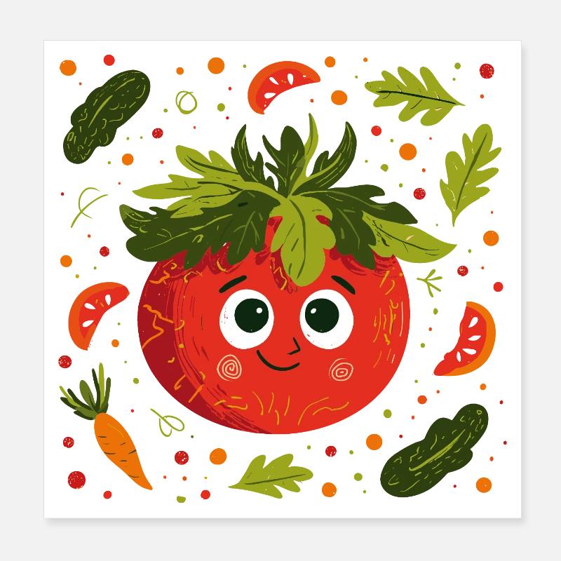 Tomate joyeuse avec une couronne d’herbes Poster 20 x 20 cm