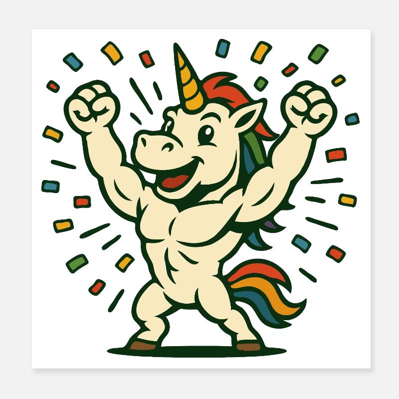 Feier starker Einhorn-Flexing-Partykunst Poster 20x20 cm