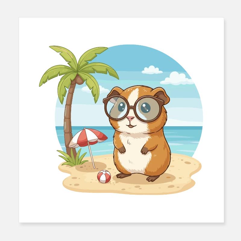 Mignonne cochon d’Inde avec des lunettes plage vacances d’été Poster 20 x 20 cm