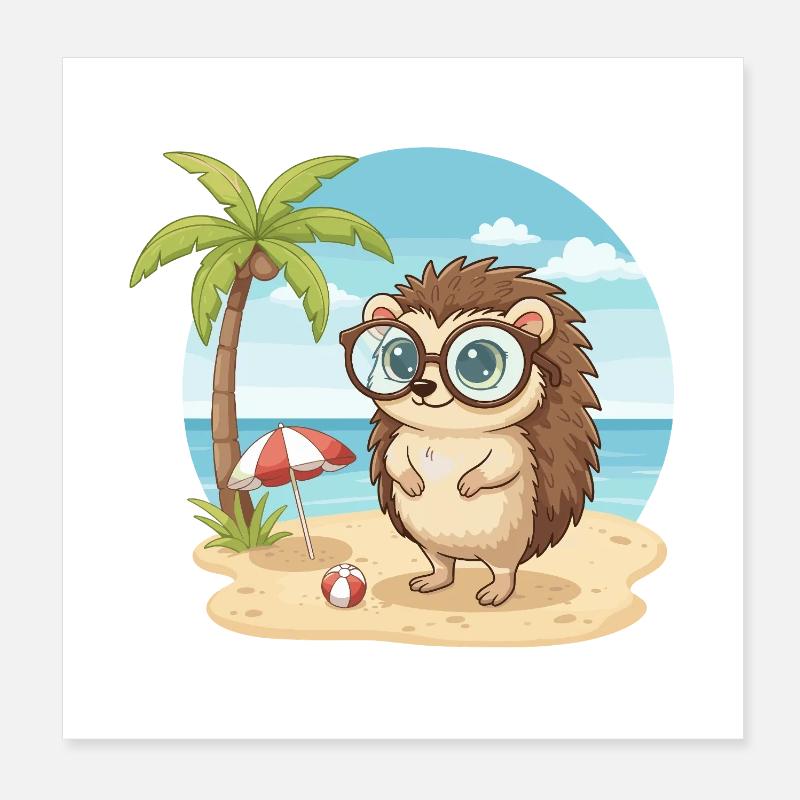 Süßer Igel mit Brille Strand-Sommerurlaub Poster 20x20 cm