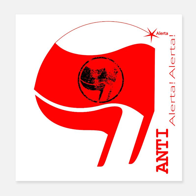 Antifascista Vertical Lettering & Drapeau (w-rouge) Poster 20 x 20 cm