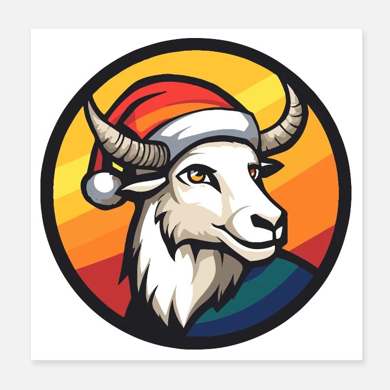 Buck avec un bonnet de Père Noël devant l’arc-en-ciel Poster 20 x 20 cm