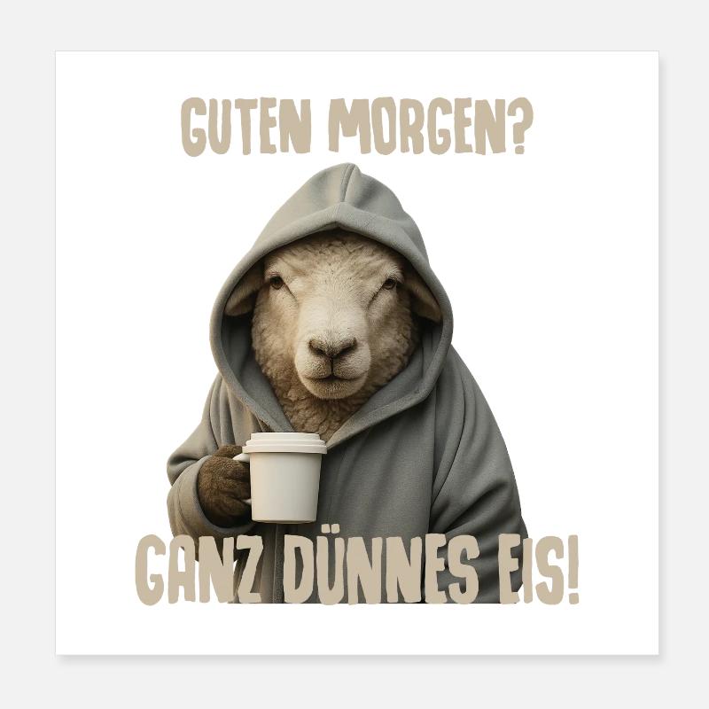 Morning Coffee with Sheep Pullover Hoodie - Poster 8" x 8" (20x20 cm) - white