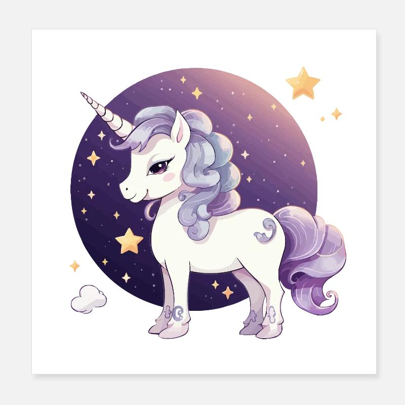 Stardust unicorn in the night circle Poster 8" x 8" (20x20 cm)
