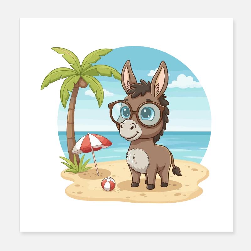 Vacances d’été sur la plage de l’âne mignon avec des lunettes Poster 20 x 20 cm