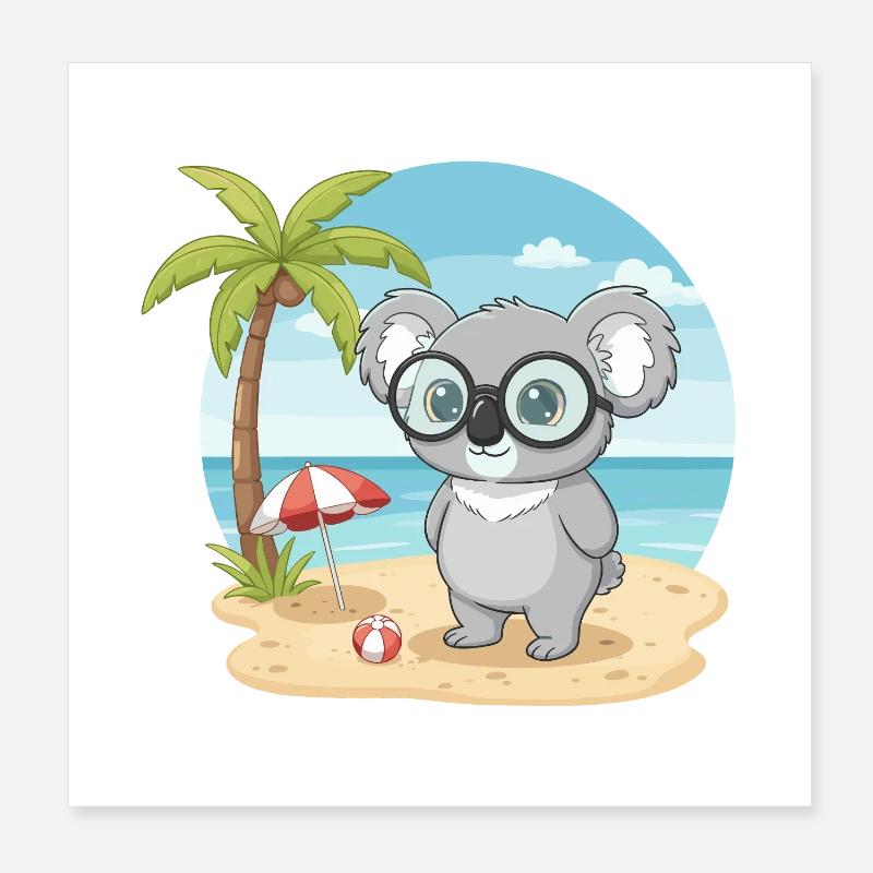 Vacances d’été sur la plage du Koala mignon avec des lunettes Poster 20 x 20 cm