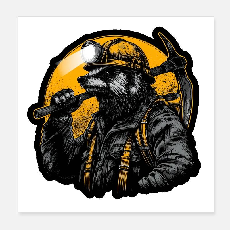 Miner Badger Coal Tunnel Design Poster 8" x 8" (20x20 cm)
