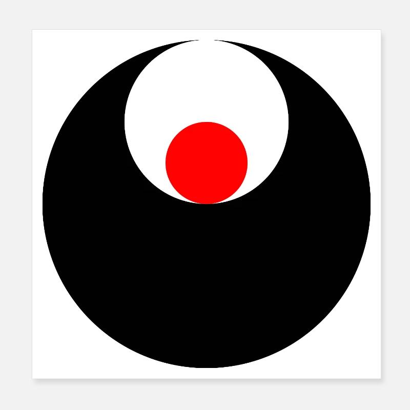 3 cercles, noir, blanc et rouge - Poster 20 x 20 cm - blanc