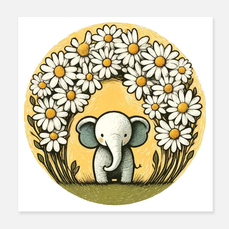 Elefant im Gänseblümchen-Ring Poster 20x20 cm