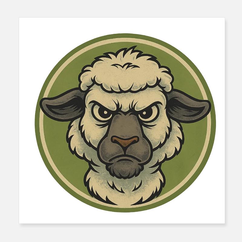 Angry Sheep Emblem Poster 8" x 8" (20x20 cm)