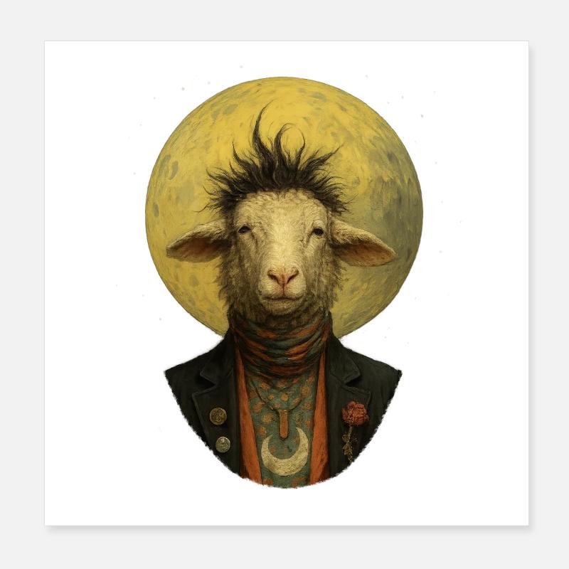 Moonlight Sheep in Suit Poster 8" x 8" (20x20 cm)