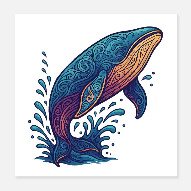 Flux de couleur des baleines Poster 20 x 20 cm