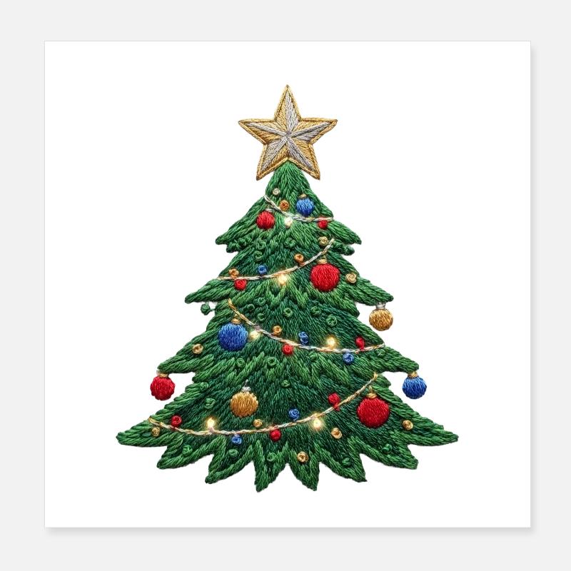 Embroidered Christmas tree – Christmas design (printed) Poster 8" x 8" (20x20 cm)