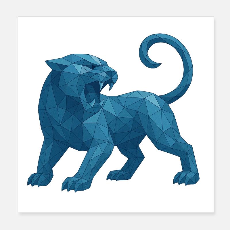 Blue Geometric Lion Poster 20x20 cm