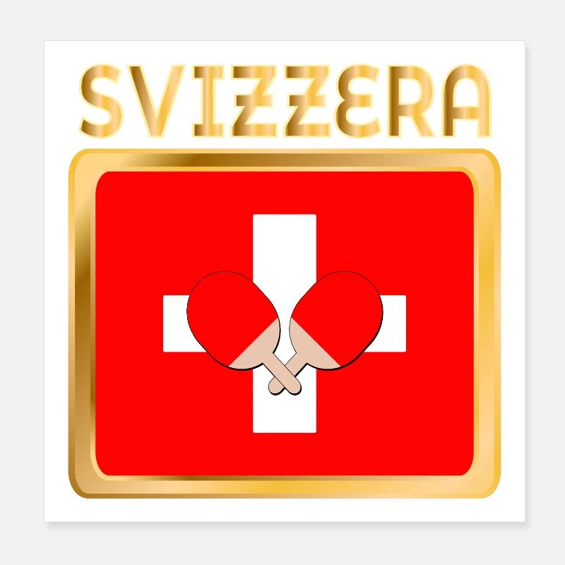 Tennis de table avec drapeau suisse Poster 20 x 20 cm