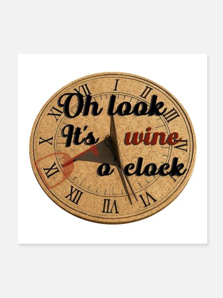 Oh Look It’s Wine O’Clock – Sonnenuhr Illustration - Poster 20x20 cm - Weiß - Vorne