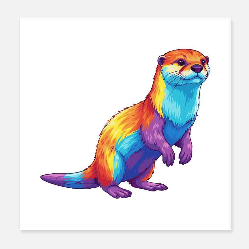 Buntes Otter-Regenbogen-Pop-Art-Aquarell Poster 20x20 cm