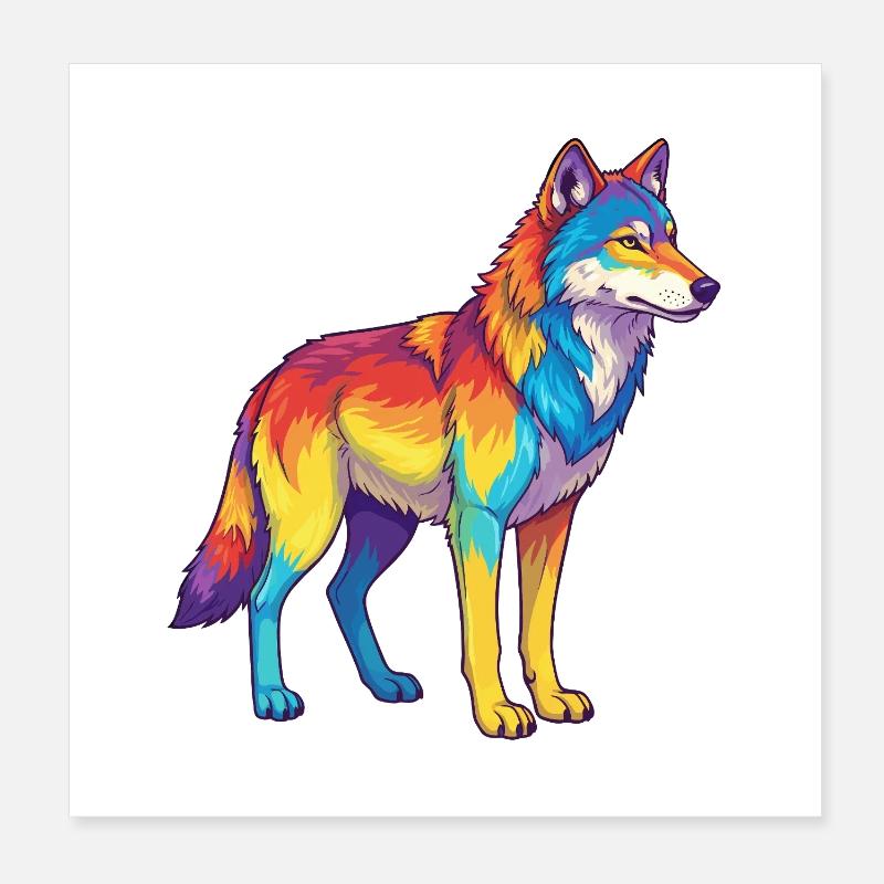 Bunte Wolf-Regenbogen-Pop-Art-Aquarell Poster 20x20 cm