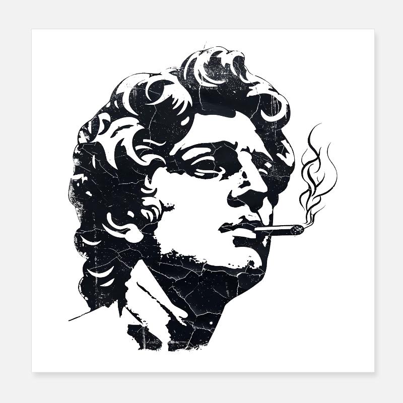 Ancient Statue Smoking Cigarette – Dark Art Poster 8" x 8" (20x20 cm)