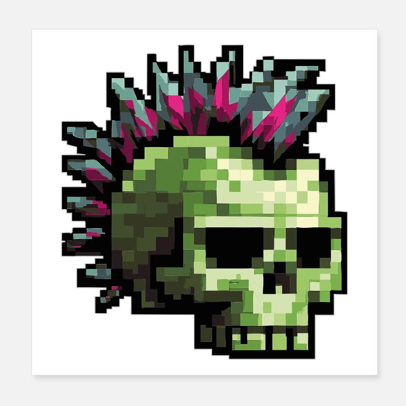Pixel Punk Skull Poster 20x20 cm