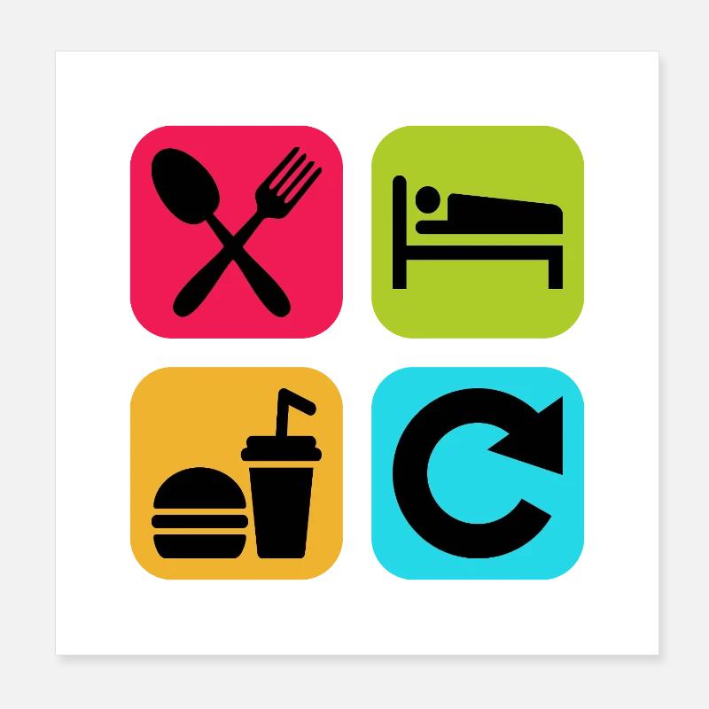 Eat Sleep Food Repeat Funny Quote Chef Poster 8" x 8" (20x20 cm)