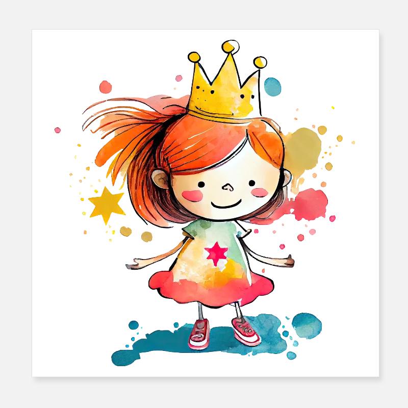 Kunterbunte Prinzessin Wasserfarben - Poster 20x20 cm - Weiß