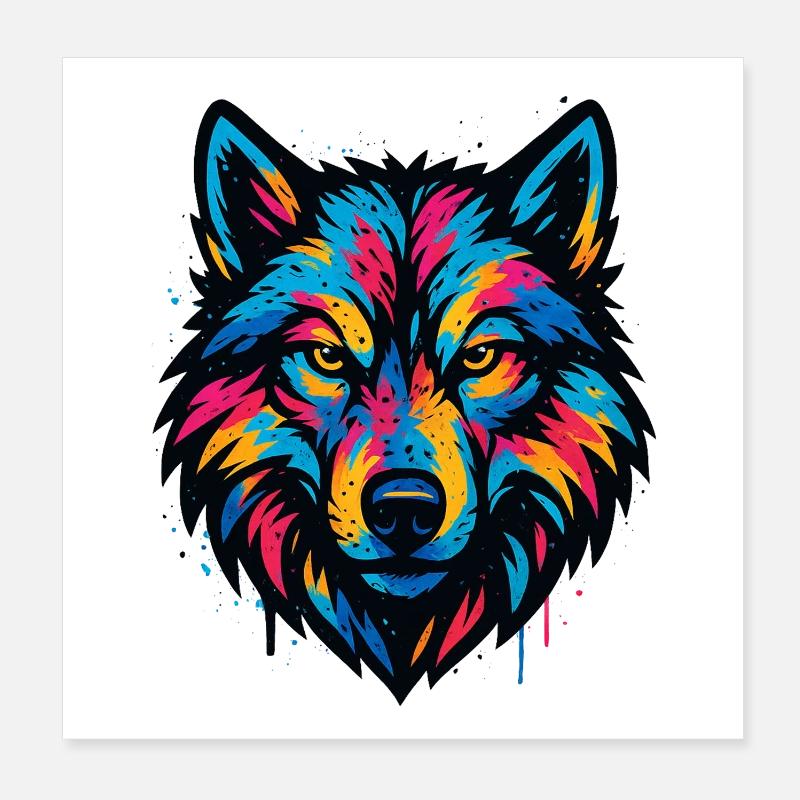 Neonwolf Kopf Kunst Poster 20x20 cm