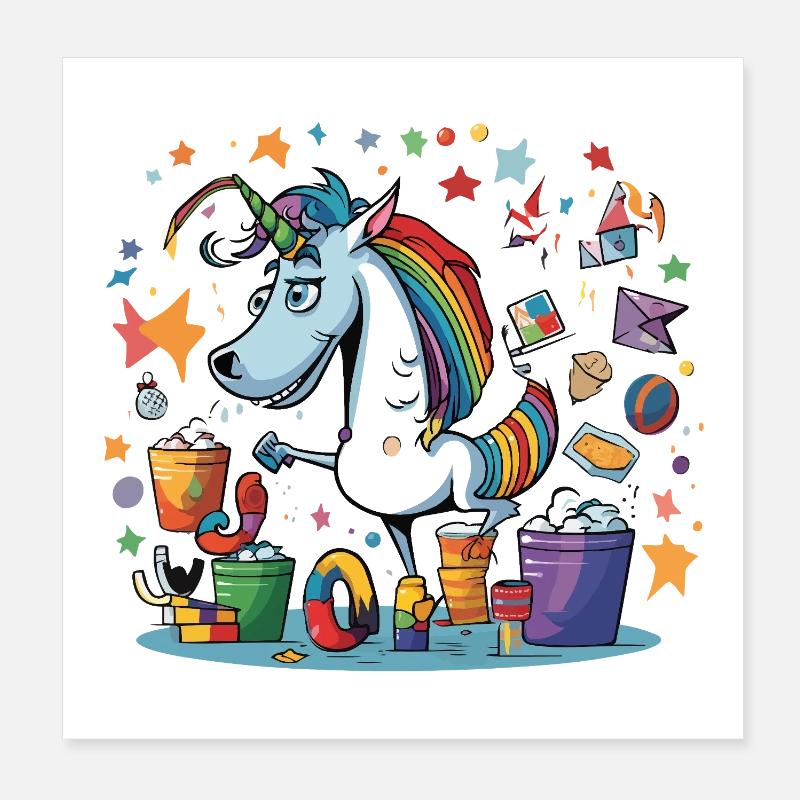 Bunter Einhorn Partychaos Poster 20x20 cm