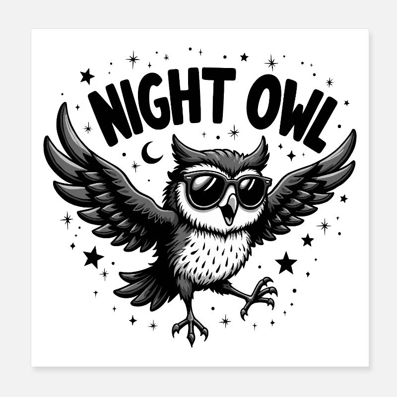 Night Owl Eule mit Sonnenbrille Poster 20x20 cm