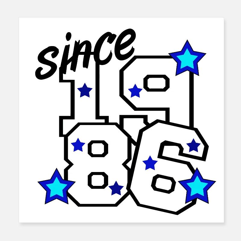 1986 Star Numeral Design, 40th Birthday Poster 8" x 8" (20x20 cm)