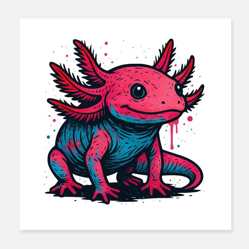 Neon Axolotl Spritzer Poster 20x20 cm