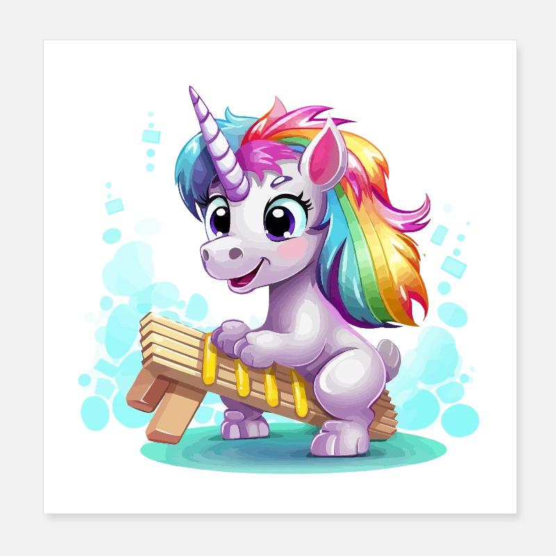 Rainbow Unicorn Sleigh Poster 8" x 8" (20x20 cm)
