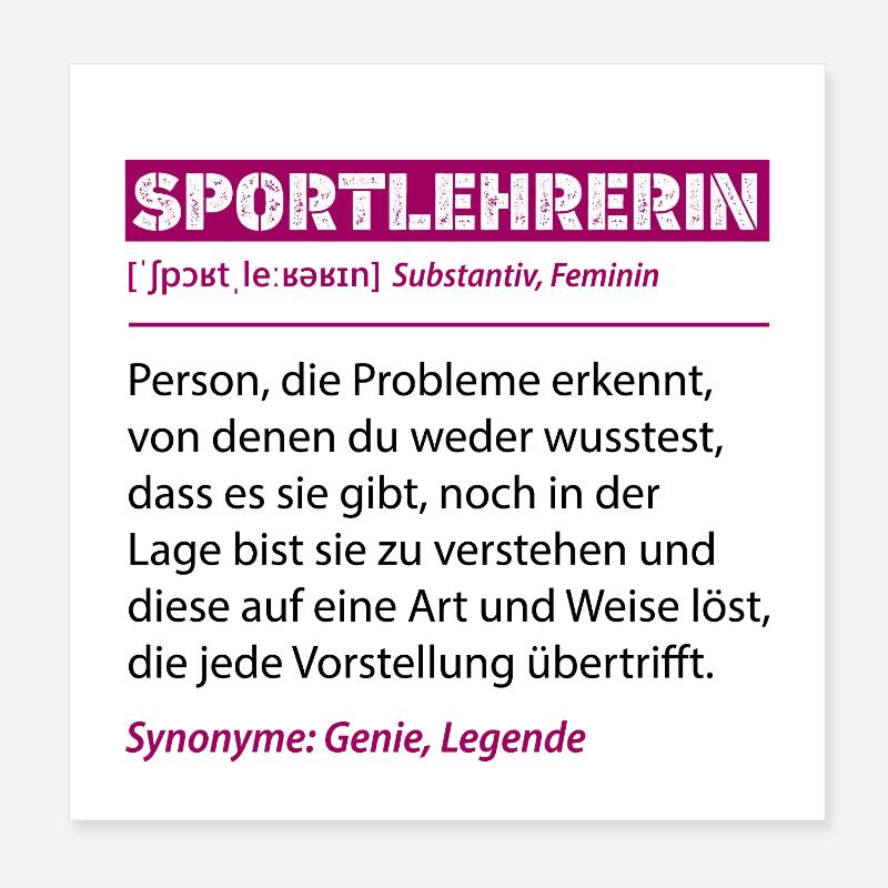 Définition de l’enseignant d’éducation physique Cadeau drôle pour enseignant Poster 20 x 20 cm