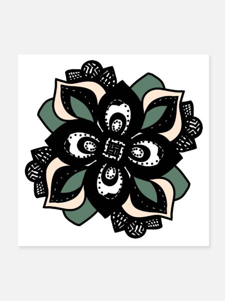 Blossom Mandala Green-Peach - Poster 8" x 8" (20x20 cm) - white - Front