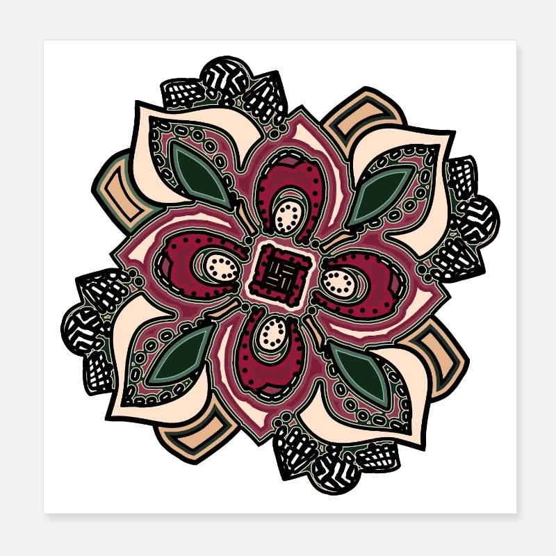 Boho Mandala Blossom Pink Green - Poster 8" x 8" (20x20 cm) - white