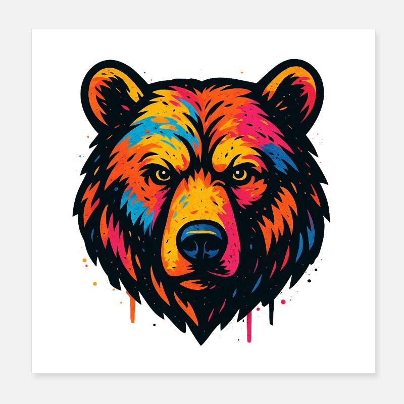 Estampe colorée de tête d’ours Poster 20 x 20 cm