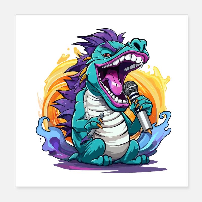 Drachen-Sänger mit Mikrofon Poster 20x20 cm