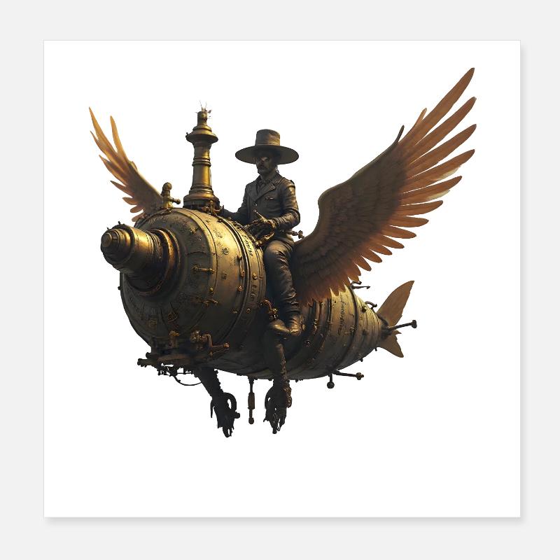 Steampunk Ranchflug mit Flügeln Poster 20x20 cm