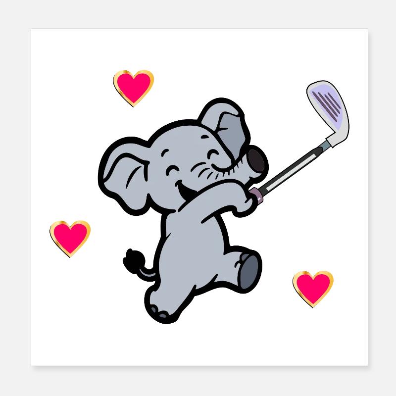 ELEFANT KINDER GOLF GOLFSPIELER Poster 20x20 cm
