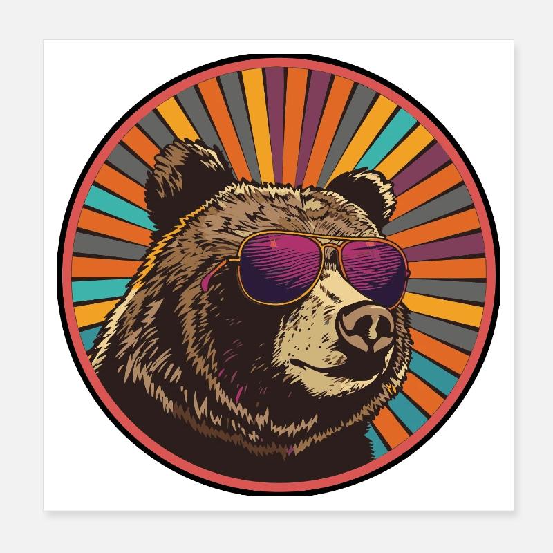 Bär mit Retro-Sonnenbrille - Poster 20x20 cm - Weiß