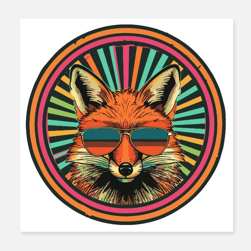 Retro Fox with Sunglasses Poster 8" x 8" (20x20 cm)