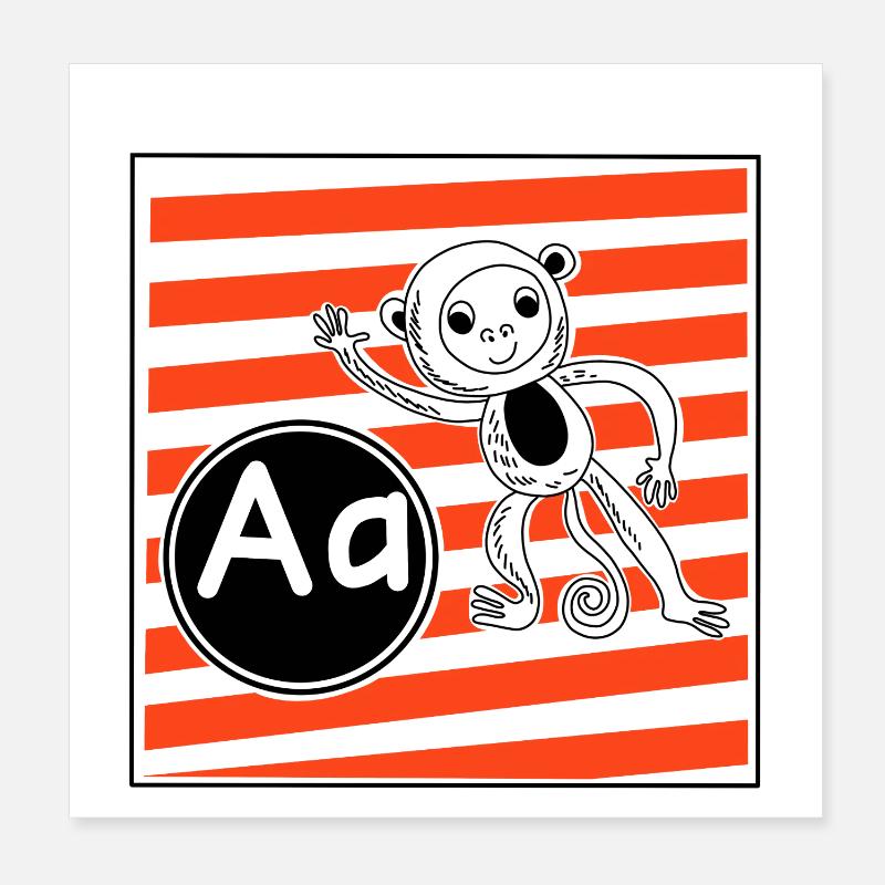 A for Monkey Learning Letters in Primary School Poster 8" x 8" (20x20 cm)